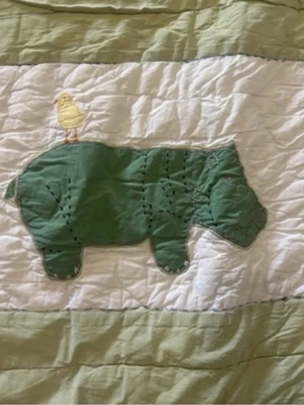 Pottery Barn Kids Twin Quilt Safari Jungle Animal Patchwork Green Cotton Bedding